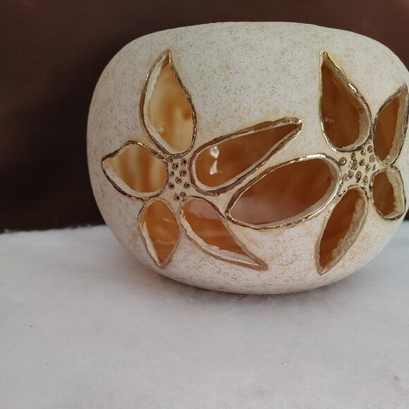 Ivory and Gold Floral Ceramic Vase - Picture 2 of 8